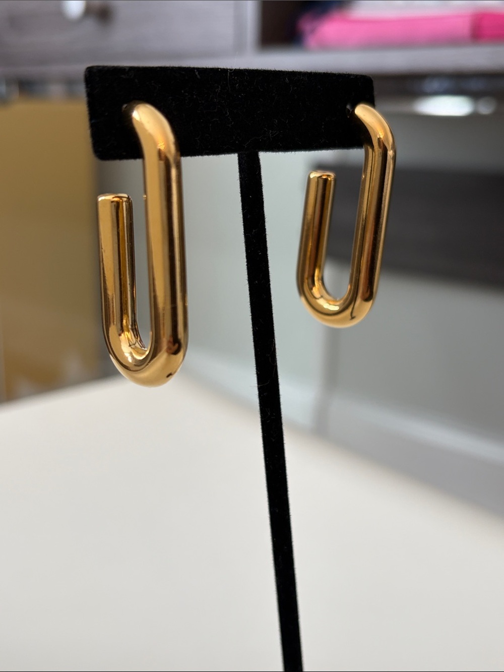 Gold Tone Modern U-Shaped Hoop Earrings
